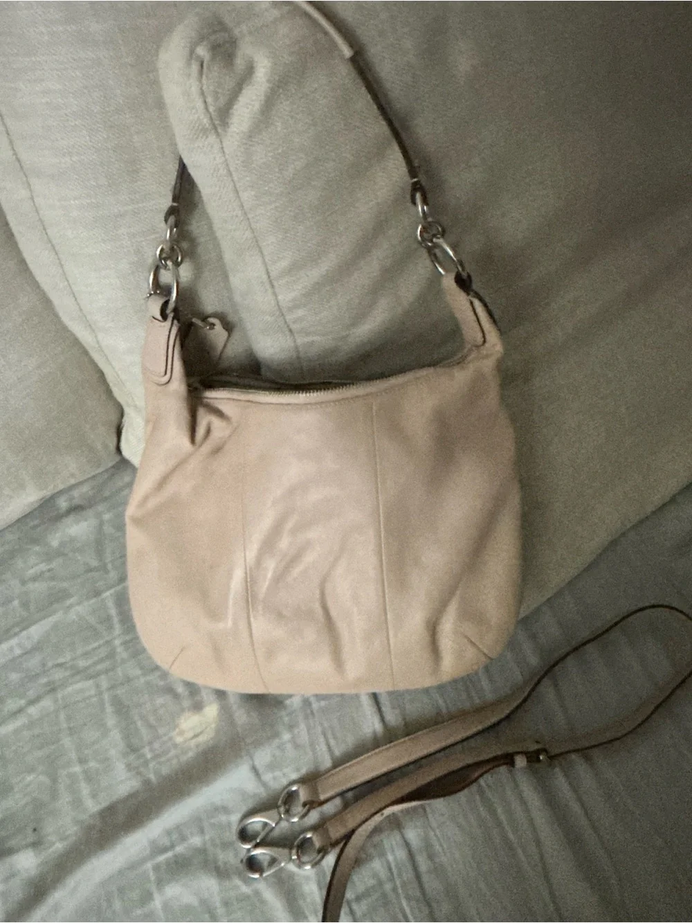Coach Leather Kristen Hobo Shoulder Bag in Taupe - Women's Everyday Hobo